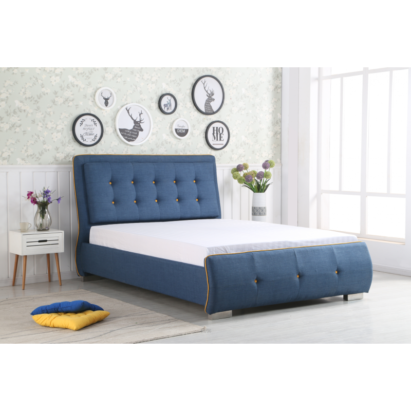 Madrid Rome Bed 160x200 cm Blue Fabric
