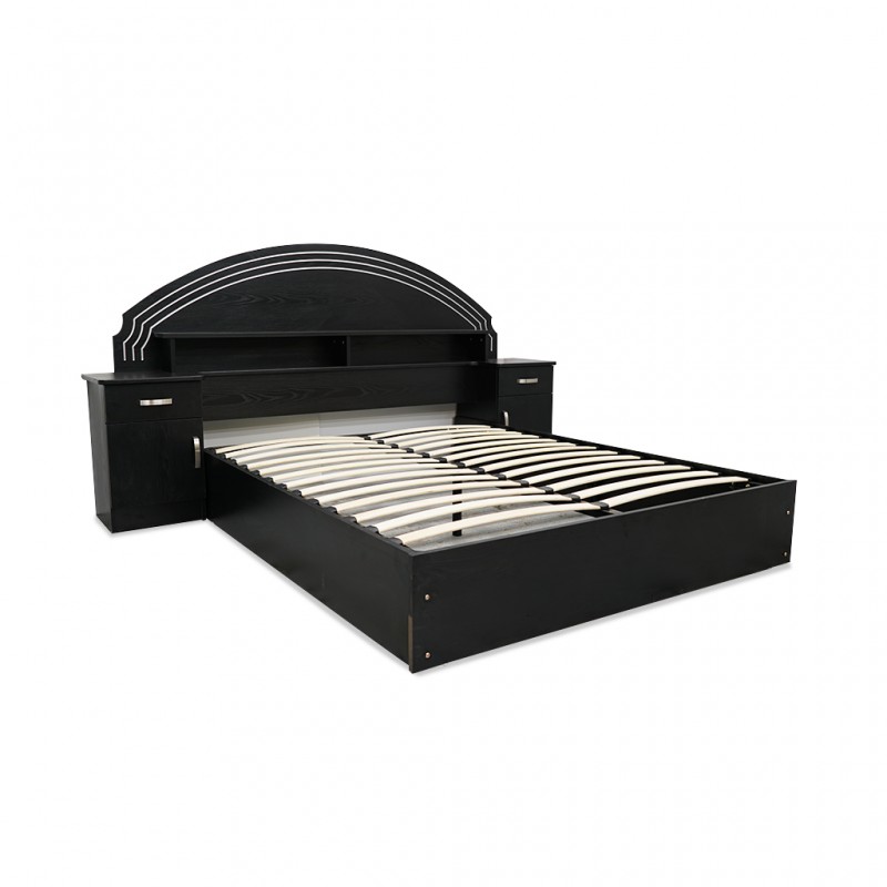 Vienna Bed 150x190 cm With Bedside Black Embose MDF