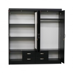 Vienna Wardrobe 4 Doors Black Embose MDF