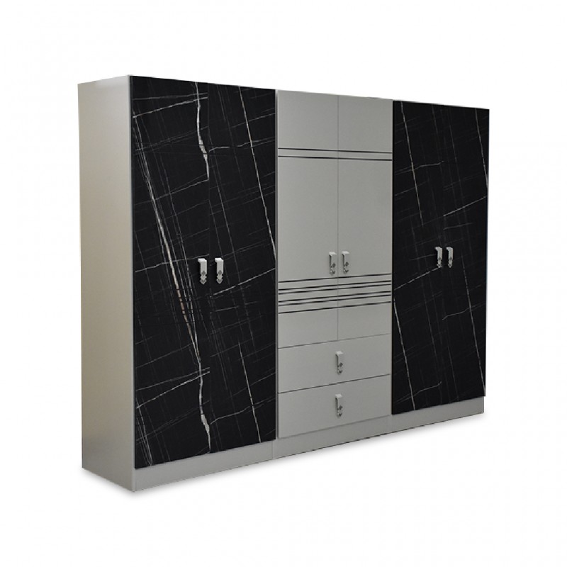 Glasgow Wardrobe 6 Doors PB Blck/Off White