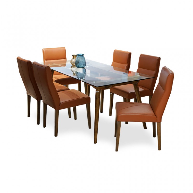 Julia Table and 6 Chairs Rubberwood/Glass Julia Table and 6 Chairs Rubberwood/Glass