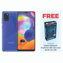Samsung Galaxy A31 Blue & Free Volkano Bluetooth Earphones with Carry Case VK-1118-BL